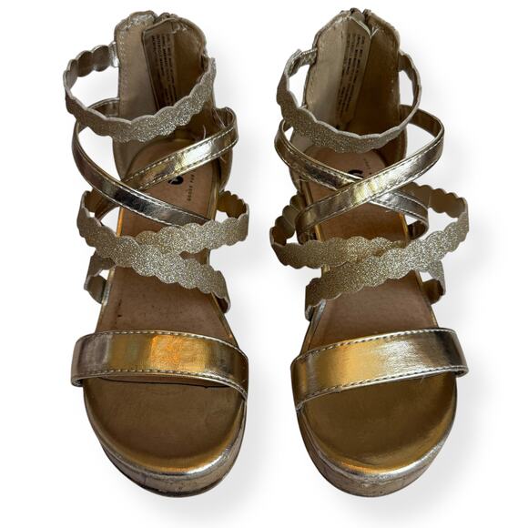 SO Jackfruit Girls Wedge Gold Strappy Sandals - Picture 1 of 9
